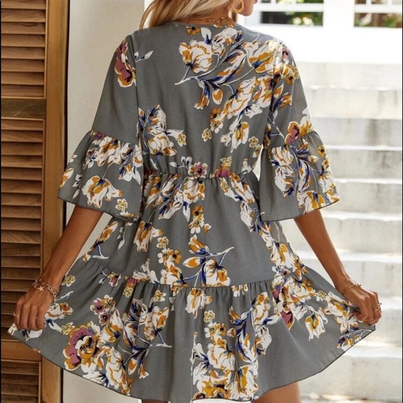 Boho Plus Size Floral Print Ruffle Hem Mini Dress - Picture 8 of 13